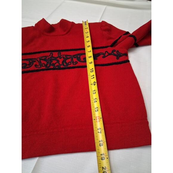 St. John Collection by Marie Gray Red Catalina Knit Sweater Black Beading Small - Picture 9 of 14